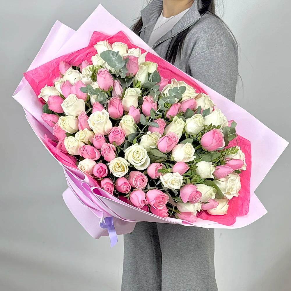 101 розовая и белая роза